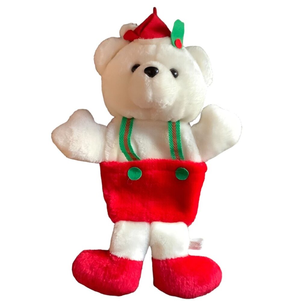 Vtg Teddy Bear Stocking Plush Stuffed Animal Christmas 18" RARE Overalls Pocket